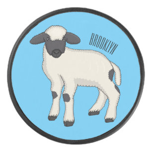 Valais Blacknose sheep cartoon illustration Hockey Puck