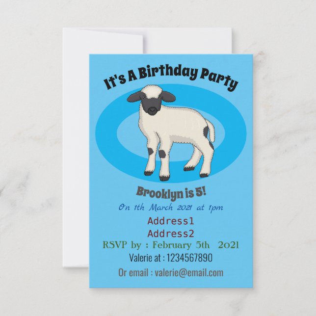 Valais Blacknose sheep cartoon illustration Invitation (Front)