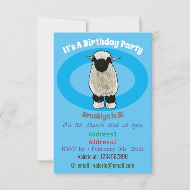 Valais Blacknose sheep cartoon illustration Invitation (Front)