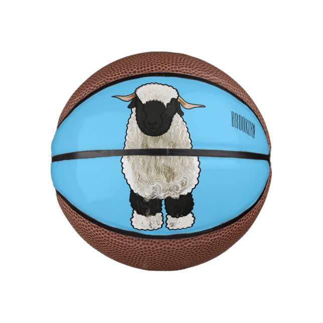 Valais Blacknose sheep cartoon illustration Mini Basketball (Front)