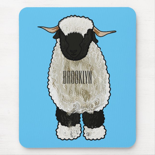 Valais Blacknose sheep cartoon illustration Mouse Mat (Front)