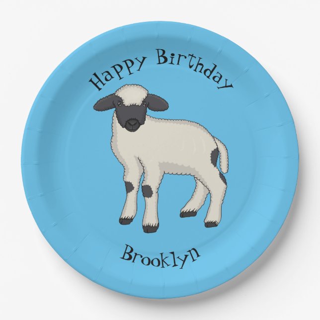 Valais Blacknose sheep cartoon illustration Paper Plate (Front)