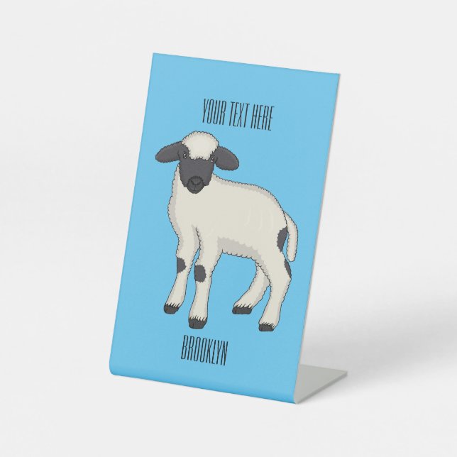 Valais Blacknose sheep cartoon illustration  Pedestal Sign (Front)