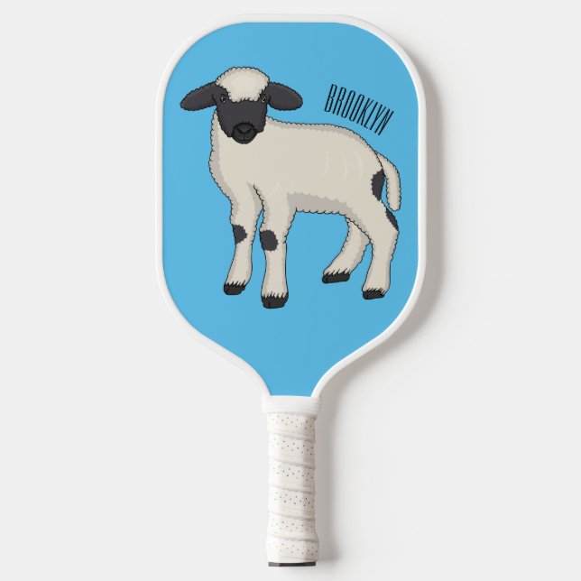 Valais Blacknose sheep cartoon illustration Pickleball Paddle (Front)