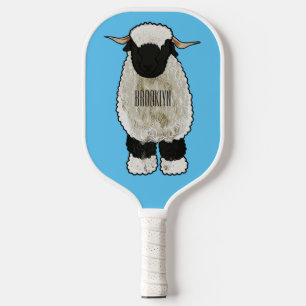 Valais Blacknose sheep cartoon illustration Pickleball Paddle