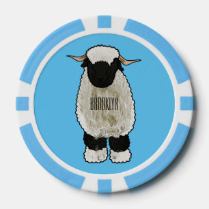 Valais Blacknose sheep cartoon illustration Poker Chips