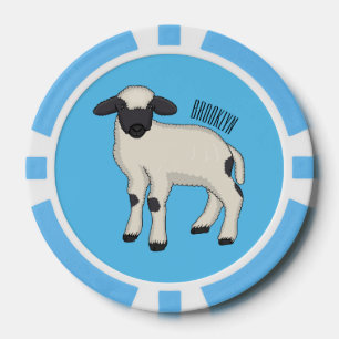 Valais Blacknose sheep cartoon illustration Poker Chips