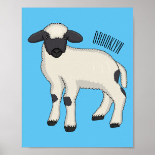 Valais Blacknose sheep cartoon illustration Poster