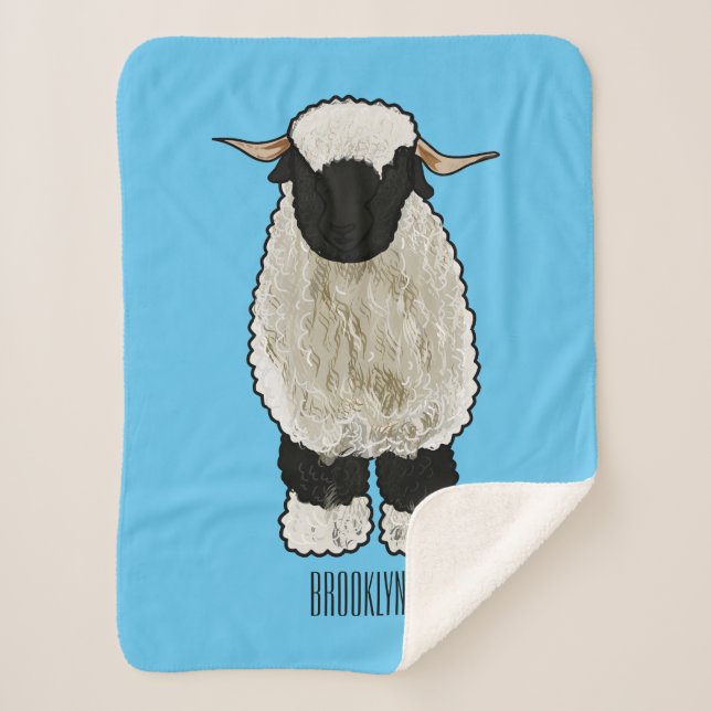 Valais Blacknose sheep cartoon illustration  Sherpa Blanket (Front)