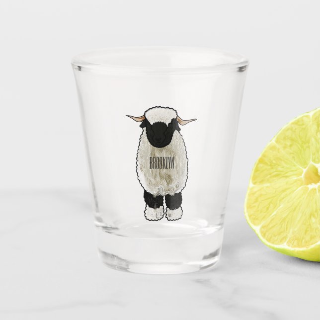 Valais Blacknose sheep cartoon illustration Shot Glass (Front)