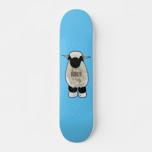 Valais Blacknose sheep cartoon illustration Skateboard