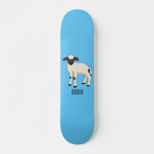 Valais Blacknose sheep cartoon illustration Skateboard