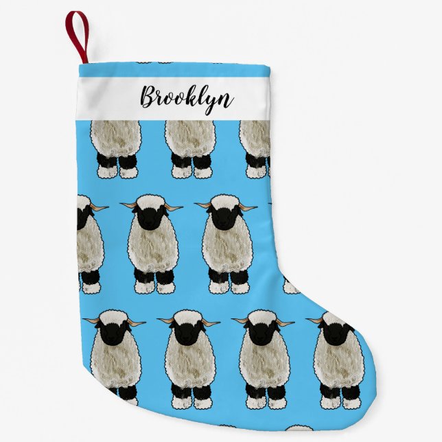Valais Blacknose sheep cartoon illustration Small Christmas Stocking (Front)