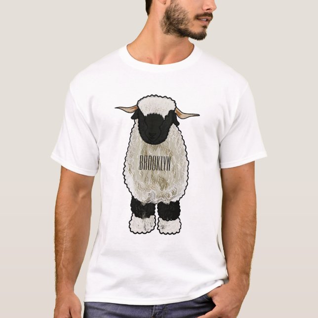 Valais Blacknose sheep cartoon illustration T-Shirt (Front)
