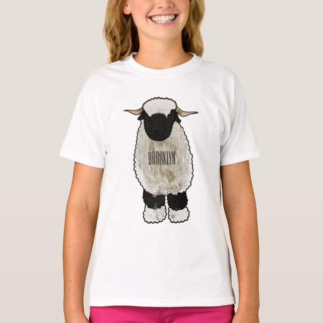 Valais Blacknose sheep cartoon illustration T-Shirt (Front)