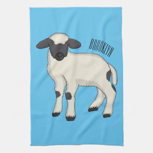 Valais Blacknose sheep cartoon illustration Tea Towel