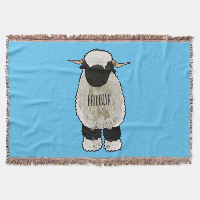 Valais Blacknose sheep cartoon illustration Throw Blanket (Front)