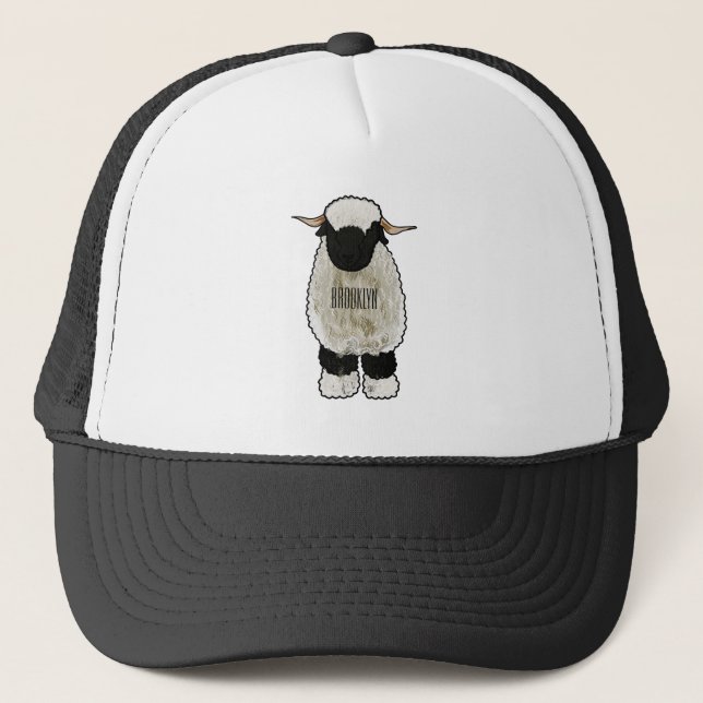 Valais Blacknose sheep cartoon illustration Trucker Hat (Front)