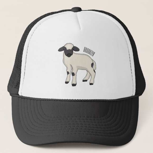 Valais Blacknose sheep cartoon illustration  Trucker Hat (Front)