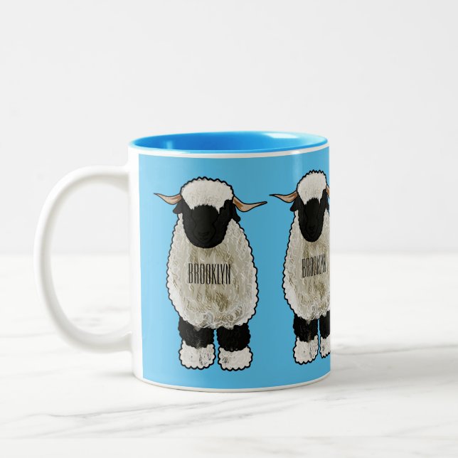 Valais Blacknose sheep cartoon illustration Two-Tone Coffee Mug (Left)