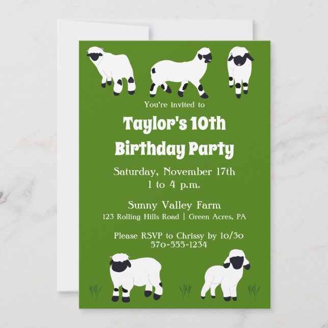 Valais Blacknose Sheep Farm Themed Party Invitation (Front)
