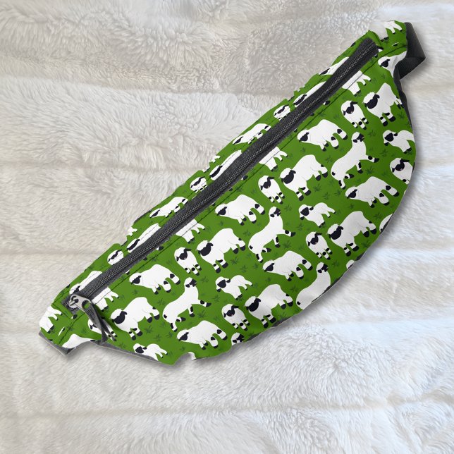 Valais Blacknose Sheep Illustrations on Green Bum Bags (Creator Uploaded)