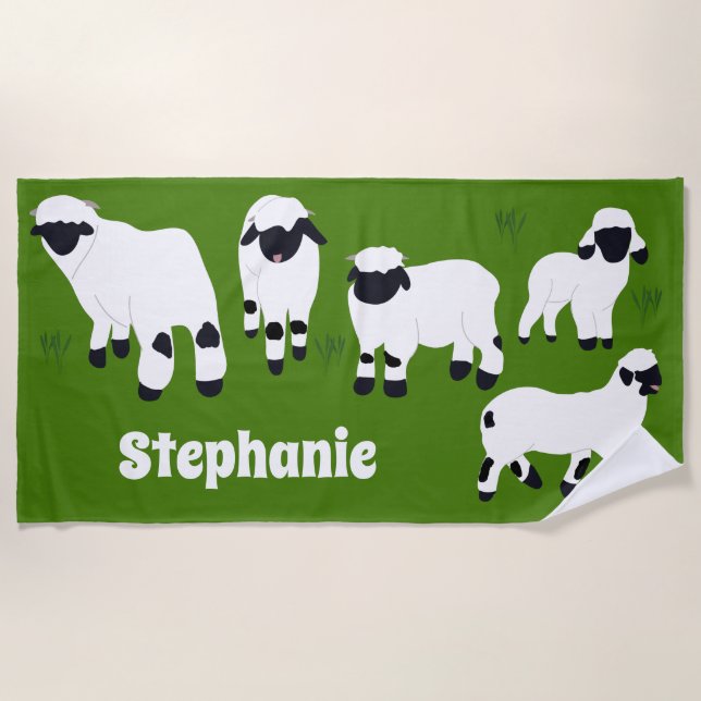 Valais Blacknose Sheep Personalised Farmers Beach Towel (Front)