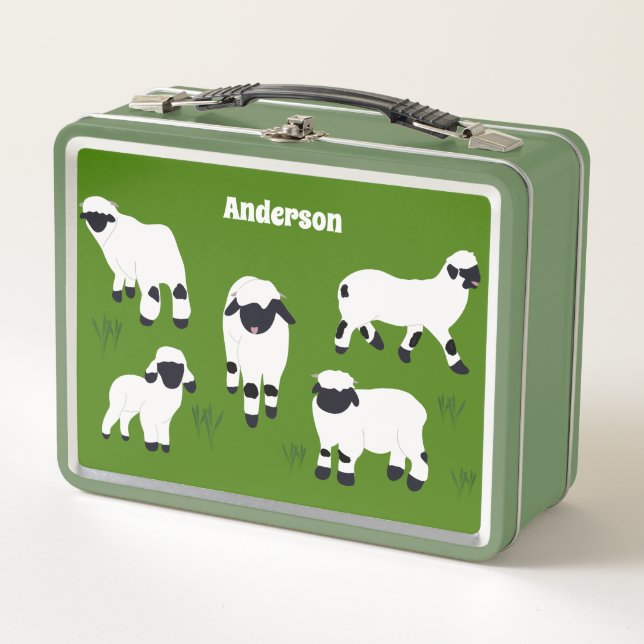 Valais Blacknose Sheep Personalised Farmers Metal Lunch Box (Front)