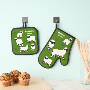 Valais Blacknose Sheep Personalised Farmers Oven Mitt & Pot Holder Set