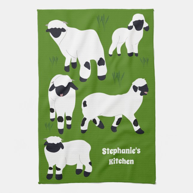 Valais Blacknose Sheep Personalised Farmers Tea Towel (Vertical)