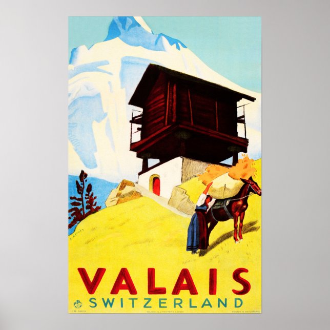 VALAIS Switzerland Alpine Resorts Travel Tourism Poster (Front)