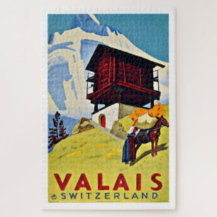Valais Switzerland Farmhouse Mountain Vintage Jigsaw Puzzle