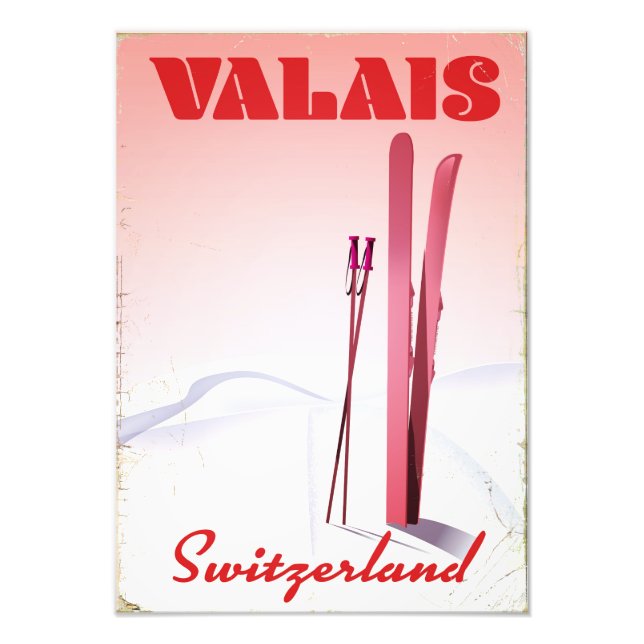 valais Switzerland vintage style ski poster (Front)