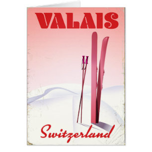 valais Switzerland vintage style ski poster