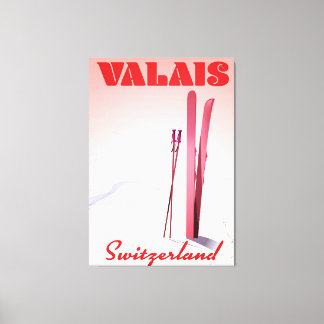 valais Switzerland vintage style ski poster Canvas Print