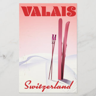 valais Switzerland vintage style ski poster Stationery