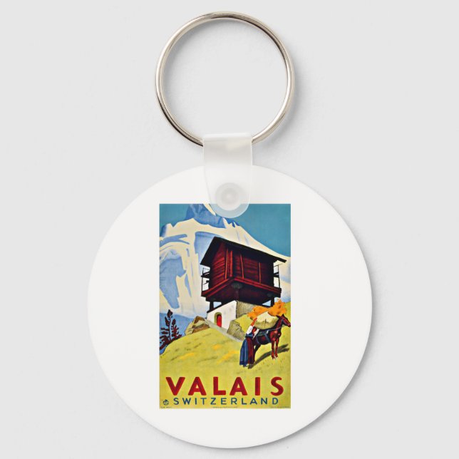 Valais Switzerland Vintage Travel  Key Ring (Front)