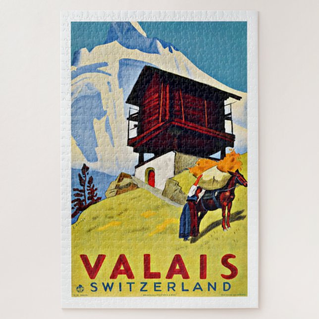 Valais Switzerland Vintage Travel Poster Jigsaw Puzzle (Vertical)
