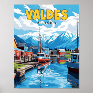 Valdes Alaska USA vintage travel illustration Poster