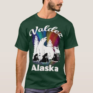 Valdez Alaska Aurora Borealis Bear Orca Moose Tshi T-Shirt