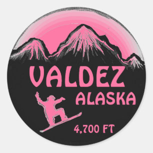 Valdez Alaska pink snowboard art stickers