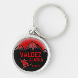 Valdez Alaska red snowboard art keychain