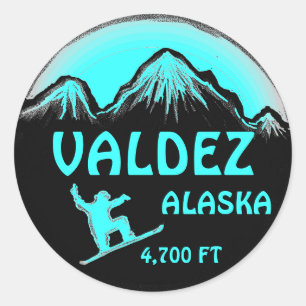 Valdez Alaska teal snowboard art stickers