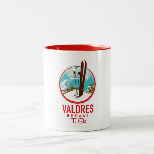 Valdres Norway Ski logo Two-Tone Coffee Mug (Center)