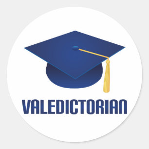 Valedictorian Blue Grad Hat Graduation Gift Classic Round Sticker