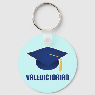 Valedictorian Blue Grad Hat Graduation Gift Key Ring
