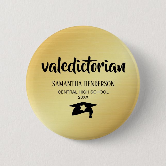 Valedictorian Gold  Personalised Graduation 6 Cm Round Badge (Front)