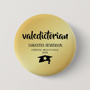 Valedictorian Gold Personalised Graduation 6 Cm Round Badge