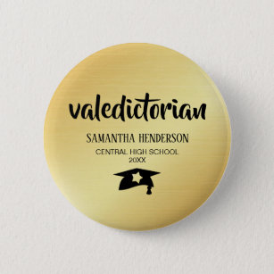 Valedictorian Gold  Personalised Graduation 6 Cm Round Badge