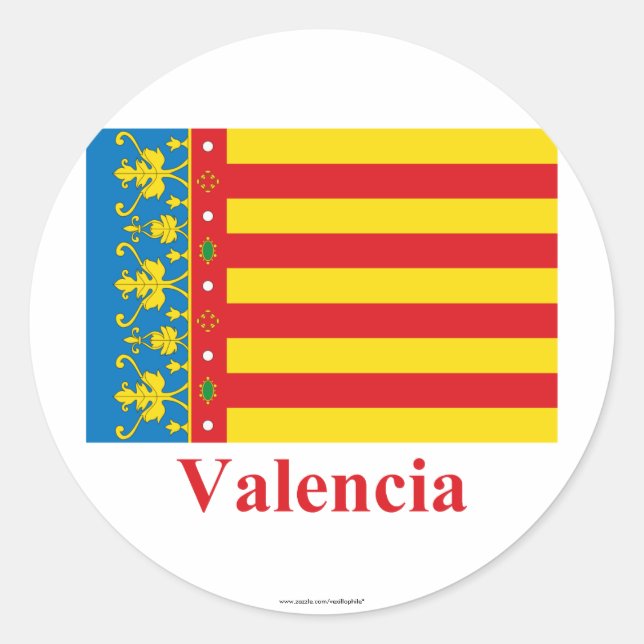 Valencia flag with name classic round sticker (Front)